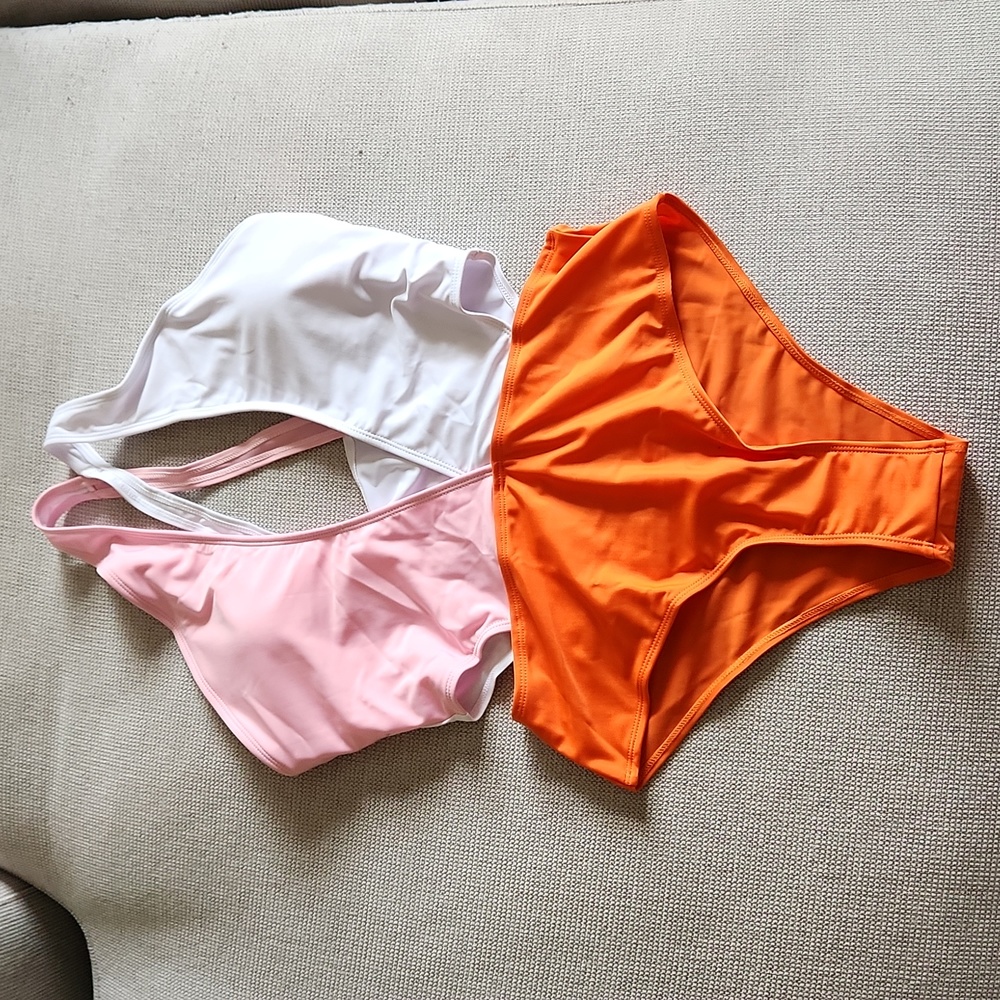 Colorblock One Piece Swimsuit - Pink, White, and Orange